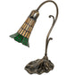 Meyda Lighting Stained Glass Pond Lily 15" Antique Brass Accent Table Lamp With Amber & Green Shade Glass