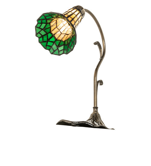 Meyda Lighting Stained Glass Pond Lily 15" Antique Brass Accent Table Lamp With Amber & Green Shade Glass