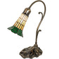 Meyda Lighting Stained Glass Pond Lily 15" Antique Brass Accent Table Lamp With Amber & Green Shade Glass