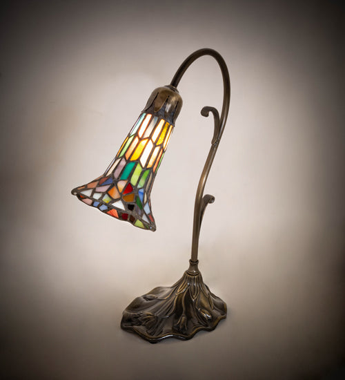 Meyda Lighting Stained Glass Pond Lily 15" Antique Brass Accent Table Lamp With Multi-Colored Shade Glass