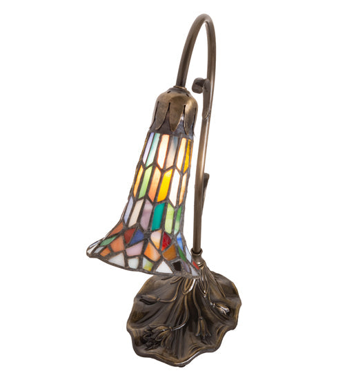 Meyda Lighting Stained Glass Pond Lily 15" Antique Brass Accent Table Lamp With Multi-Colored Shade Glass