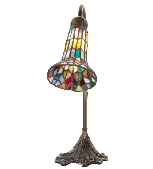 Meyda Lighting Stained Glass Pond Lily 15" Antique Brass Accent Table Lamp With Multi-Colored Shade Glass
