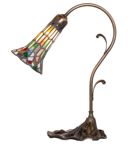 Meyda Lighting Stained Glass Pond Lily 15" Antique Brass Accent Table Lamp With Multi-Colored Shade Glass