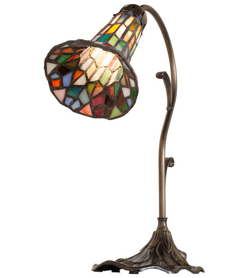 Meyda Lighting Stained Glass Pond Lily 15" Antique Brass Accent Table Lamp With Multi-Colored Shade Glass