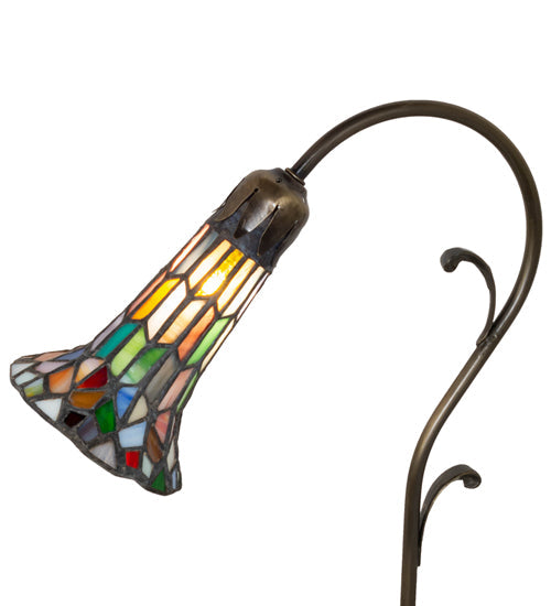 Meyda Lighting Stained Glass Pond Lily 15" Antique Brass Accent Table Lamp With Multi-Colored Shade Glass