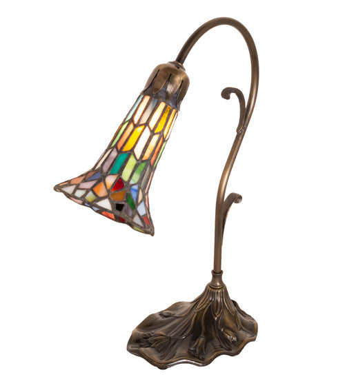 Meyda Lighting Stained Glass Pond Lily 15" Antique Brass Accent Table Lamp With Multi-Colored Shade Glass