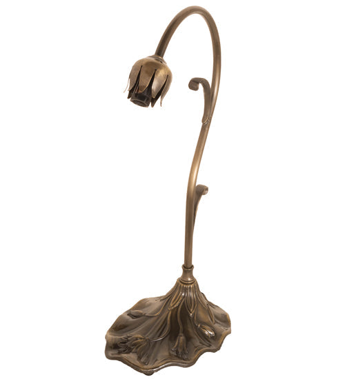 Meyda Lighting Stained Glass Pond Lily 15" Antique Brass Accent Table Lamp With Pink Shade Glass