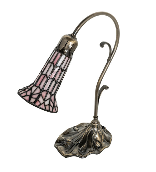 Meyda Lighting Stained Glass Pond Lily 15" Antique Brass Accent Table Lamp With Pink Shade Glass