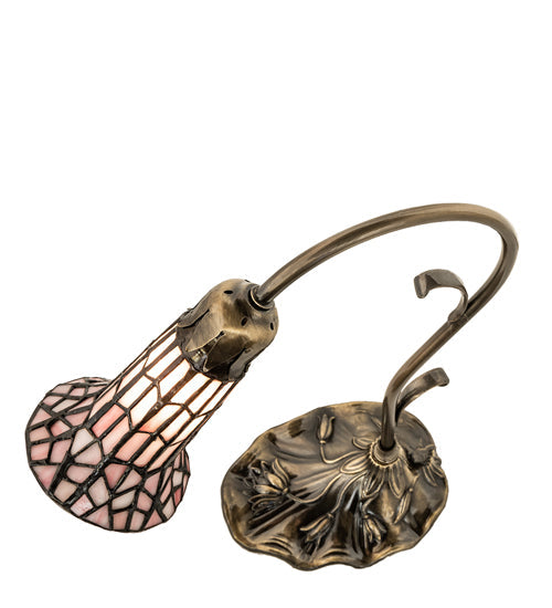 Meyda Lighting Stained Glass Pond Lily 15" Antique Brass Accent Table Lamp With Pink Shade Glass