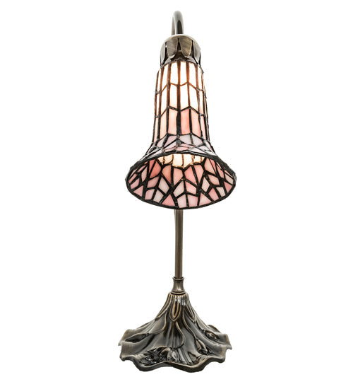 Meyda Lighting Stained Glass Pond Lily 15" Antique Brass Accent Table Lamp With Pink Shade Glass