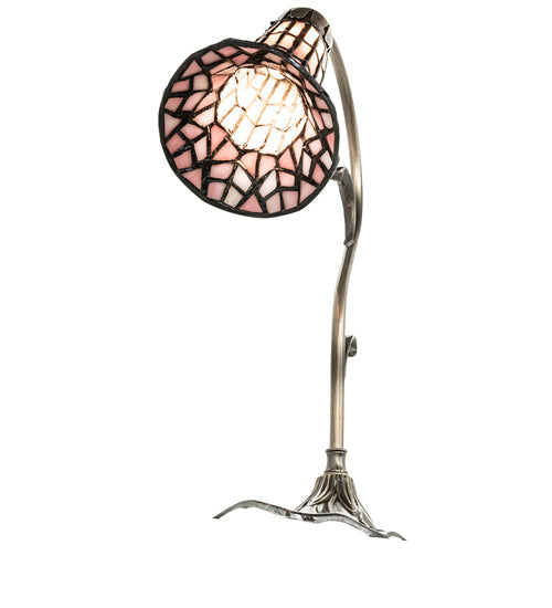 Meyda Lighting Stained Glass Pond Lily 15" Antique Brass Accent Table Lamp With Pink Shade Glass