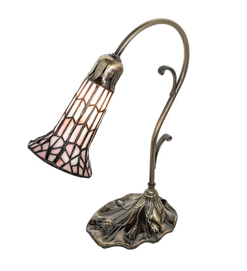Meyda Lighting Stained Glass Pond Lily 15" Antique Brass Accent Table Lamp With Pink Shade Glass