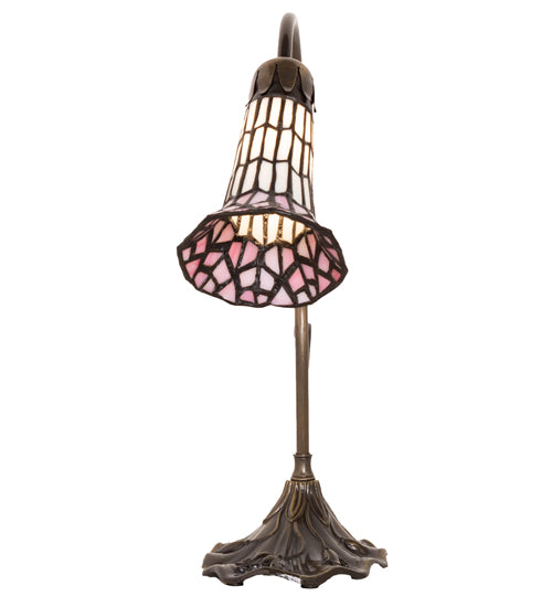 Meyda Lighting Stained Glass Pond Lily 15" Antique Brass Accent Table Lamp With Pink & White Shade Glass