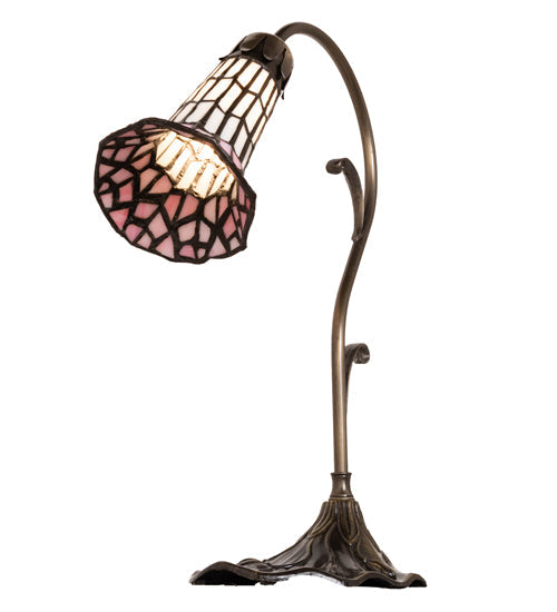 Meyda Lighting Stained Glass Pond Lily 15" Antique Brass Accent Table Lamp With Pink & White Shade Glass