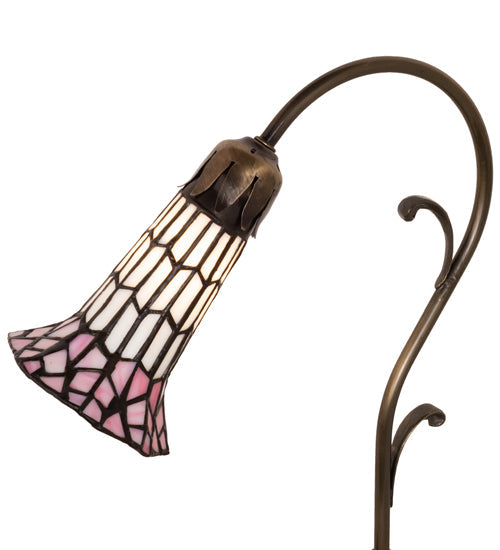 Meyda Lighting Stained Glass Pond Lily 15" Antique Brass Accent Table Lamp With Pink & White Shade Glass