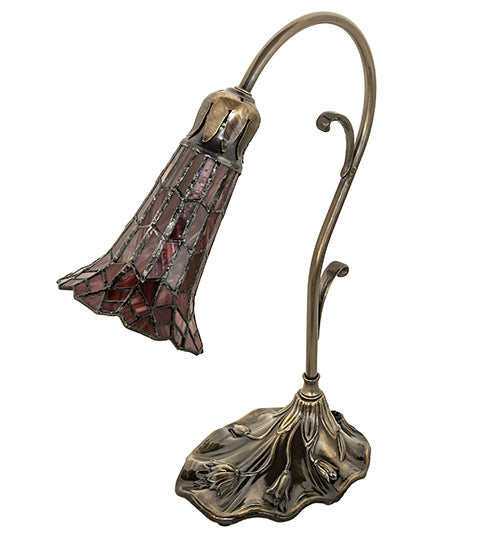 Meyda Lighting Stained Glass Pond Lily 15" Antique Brass Accent Table Lamp With Red Shade Glass