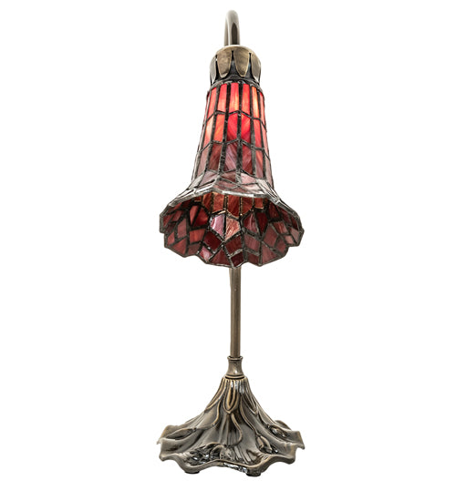 Meyda Lighting Stained Glass Pond Lily 15" Antique Brass Accent Table Lamp With Red Shade Glass