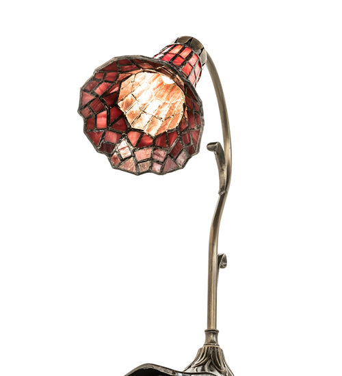 Meyda Lighting Stained Glass Pond Lily 15" Antique Brass Accent Table Lamp With Red Shade Glass