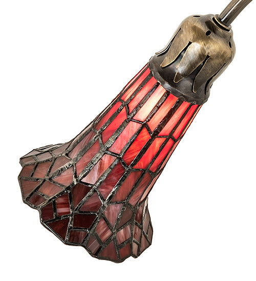 Meyda Lighting Stained Glass Pond Lily 15" Antique Brass Accent Table Lamp With Red Shade Glass