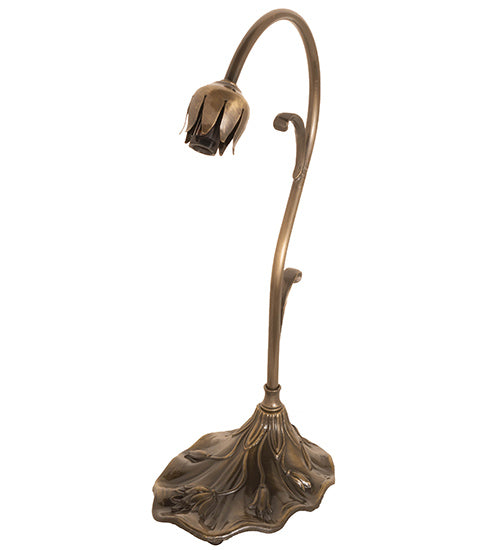 Meyda Lighting Stained Glass Pond Lily 15" Antique Brass Accent Table Lamp With Red Shade Glass