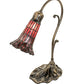 Meyda Lighting Stained Glass Pond Lily 15" Antique Brass Accent Table Lamp With Red Shade Glass
