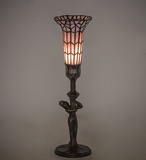 Meyda Lighting Stained Glass Pond Lily 15" Mahogany Bronze Nouveau Accent Table Lamp With Pink Shade Glass