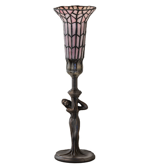 Meyda Lighting Stained Glass Pond Lily 15" Mahogany Bronze Nouveau Accent Table Lamp With Pink Shade Glass