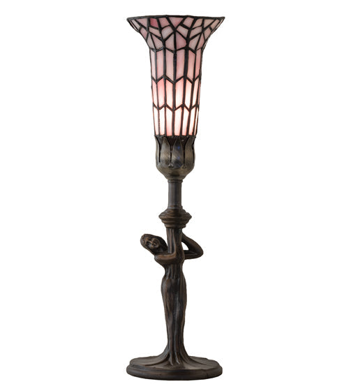 Meyda Lighting Stained Glass Pond Lily 15" Mahogany Bronze Nouveau Accent Table Lamp With Pink Shade Glass