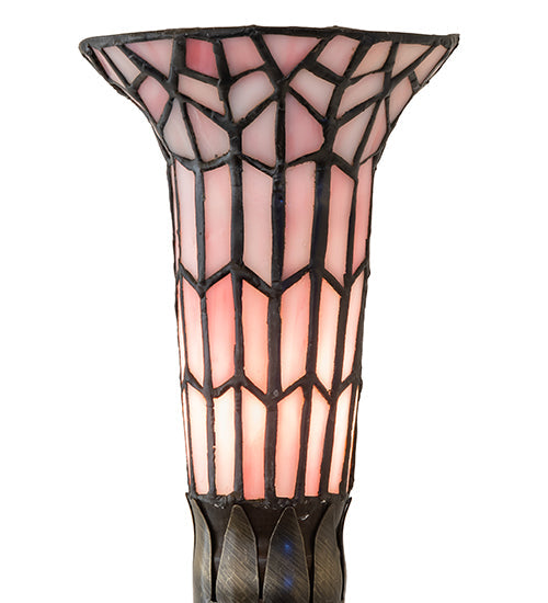 Meyda Lighting Stained Glass Pond Lily 15" Mahogany Bronze Nouveau Accent Table Lamp With Pink Shade Glass