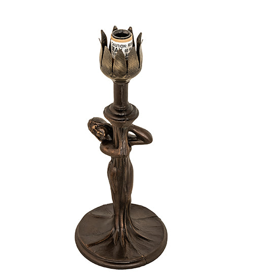 Meyda Lighting Stained Glass Pond Lily 15" Mahogany Bronze Nouveau Accent Table Lamp With Pink Shade Glass