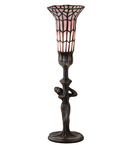 Meyda Lighting Stained Glass Pond Lily 15" Mahogany Bronze Nouveau Accent Table Lamp With Pink Shade Glass