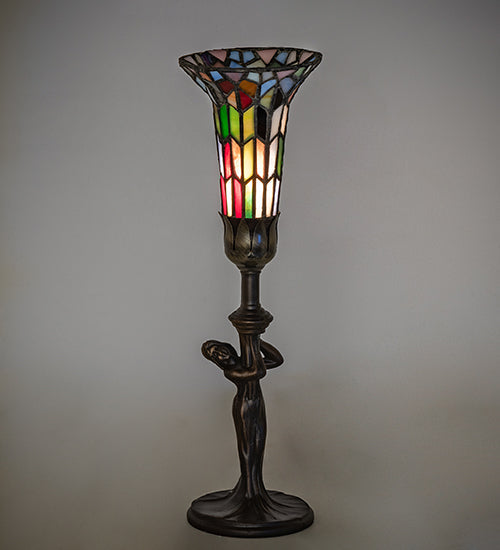 Meyda Lighting Stained Glass Pond Lily 15" Mahogany Bronze Nouveau Lady Accent Table Lamp With Multi-Colored Shade Glass