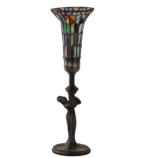 Meyda Lighting Stained Glass Pond Lily 15" Mahogany Bronze Nouveau Lady Accent Table Lamp With Multi-Colored Shade Glass