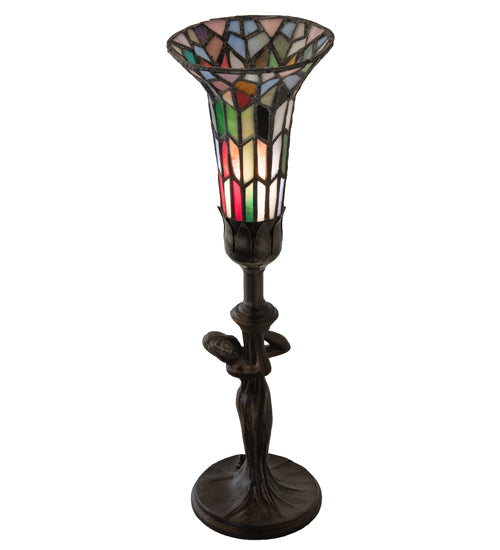 Meyda Lighting Stained Glass Pond Lily 15" Mahogany Bronze Nouveau Lady Accent Table Lamp With Multi-Colored Shade Glass