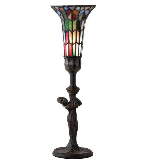 Meyda Lighting Stained Glass Pond Lily 15" Mahogany Bronze Nouveau Lady Accent Table Lamp With Multi-Colored Shade Glass