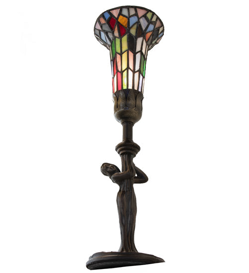 Meyda Lighting Stained Glass Pond Lily 15" Mahogany Bronze Nouveau Lady Accent Table Lamp With Multi-Colored Shade Glass