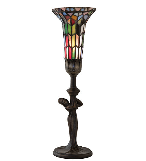 Meyda Lighting Stained Glass Pond Lily 15" Mahogany Bronze Nouveau Lady Accent Table Lamp With Multi-Colored Shade Glass