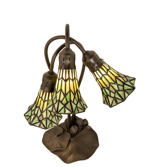 Meyda Lighting Stained Glass Pond Lily 16" 3-Light Mahogany Bronze Accent Table Lamp With Green Shade Glass