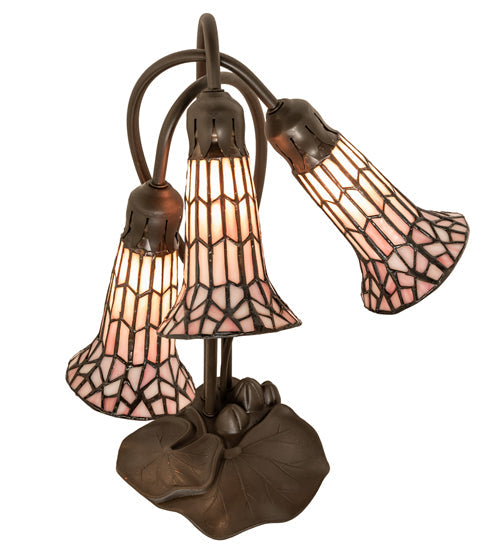 Meyda Lighting Stained Glass Pond Lily 16" 3-Light Mahogany Bronze Accent Table Lamp With Pink Art Shade Glass