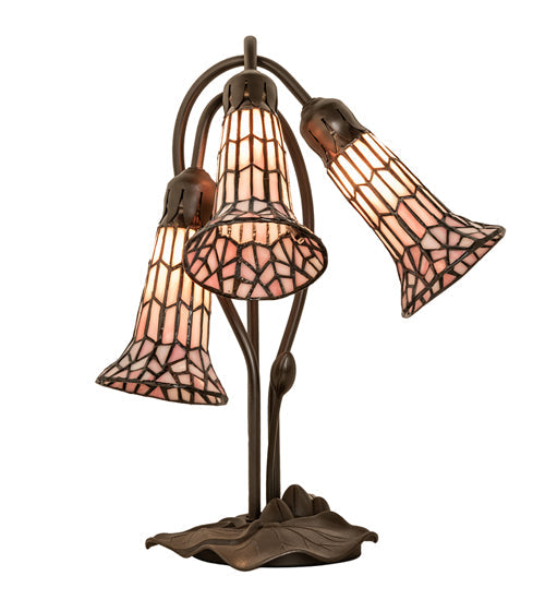 Meyda Lighting Stained Glass Pond Lily 16" 3-Light Mahogany Bronze Accent Table Lamp With Pink Art Shade Glass