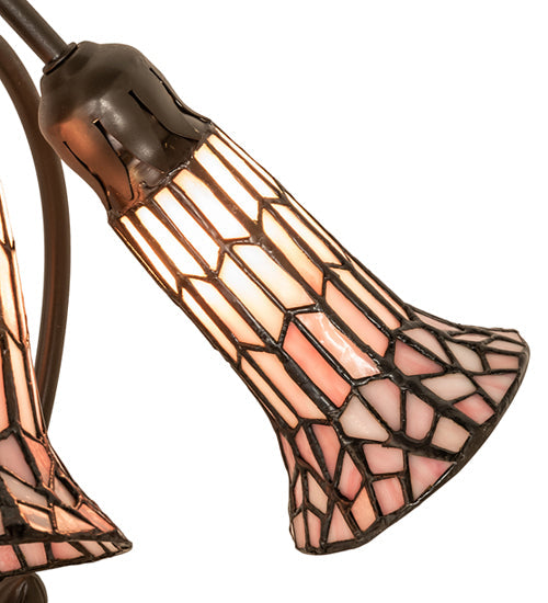 Meyda Lighting Stained Glass Pond Lily 16" 3-Light Mahogany Bronze Accent Table Lamp With Pink Art Shade Glass