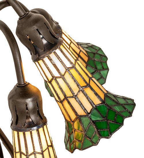 Meyda Lighting Stained Glass Pond Lily 16" 3-Light Mahogany Bronze Accent Table Lamp With Yellow & Green Shade Glass