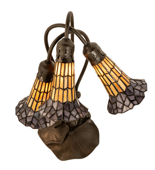 Meyda Lighting Stained Glass Pond Lily 16" 3-Light Mahogany Bronze Accent Table Lamp With Yellow & Violet Shade Glass