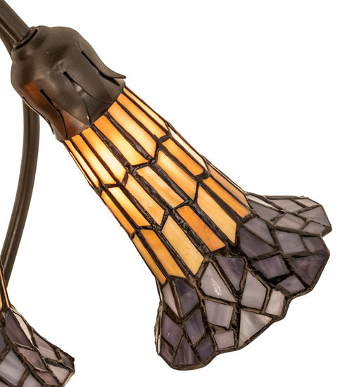 Meyda Lighting Stained Glass Pond Lily 16" 3-Light Mahogany Bronze Accent Table Lamp With Yellow & Violet Shade Glass