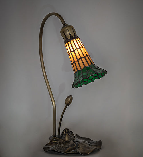 Meyda Lighting Stained Glass Pond Lily 16" Mahogany Bronze Accent Table Lamp With Amber & Green Shade Glass