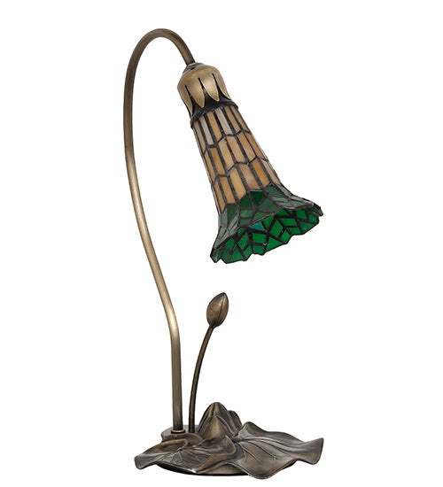 Meyda Lighting Stained Glass Pond Lily 16" Mahogany Bronze Accent Table Lamp With Amber & Green Shade Glass