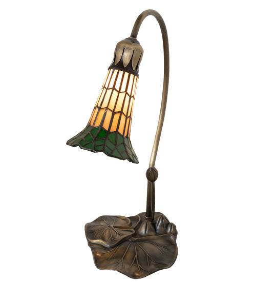 Meyda Lighting Stained Glass Pond Lily 16" Mahogany Bronze Accent Table Lamp With Amber & Green Shade Glass