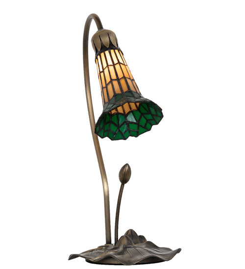 Meyda Lighting Stained Glass Pond Lily 16" Mahogany Bronze Accent Table Lamp With Amber & Green Shade Glass