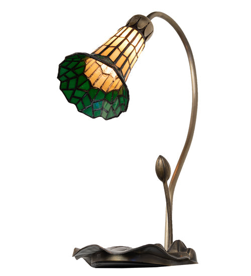 Meyda Lighting Stained Glass Pond Lily 16" Mahogany Bronze Accent Table Lamp With Amber & Green Shade Glass