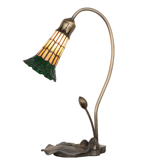 Meyda Lighting Stained Glass Pond Lily 16" Mahogany Bronze Accent Table Lamp With Amber & Green Shade Glass